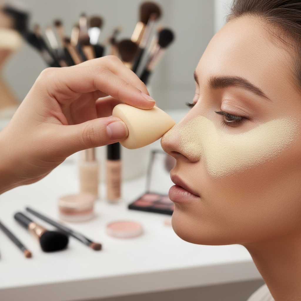 Technique baking professionnelle avec poudre banana MS Nova - Application sous les yeux pour fixation longue durée